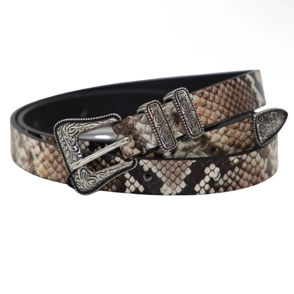 The Kooples Snakeskin Reptile Leather Western Etched Belt size 3/US 8-10 NEW